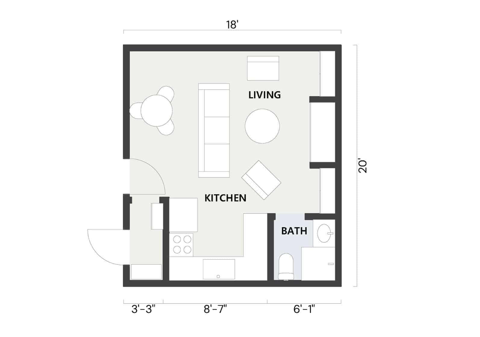 A simple floor plan of a small apartment